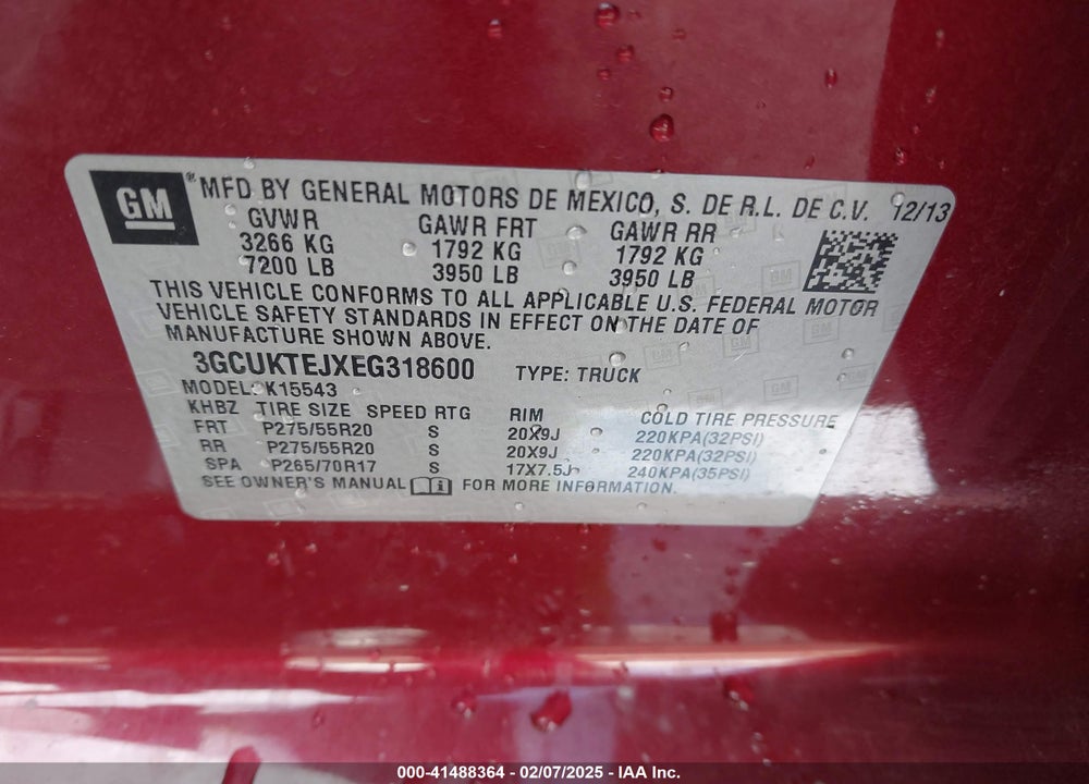 2014 CHEVROLET SILVERADO 1500 VIN: 3GCUKTEJXEG318600