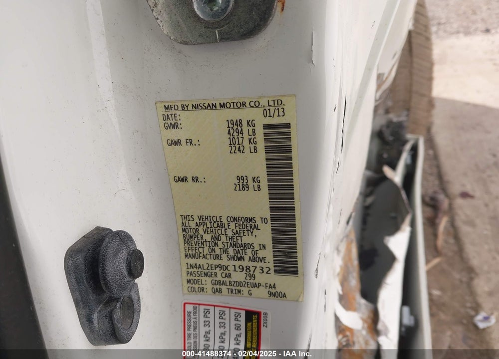 2013 NISSAN ALTIMA VIN: 1N4AL2EP9DC198732