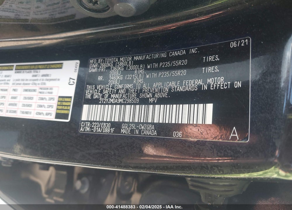 2021 LEXUS RX 350 F SPORT HANDLING VIN: 2T2YZMDA9MC298509