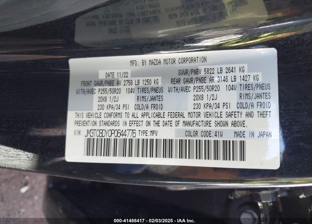 2023 MAZDA CX-9 VIN: JM3TCBDY0P0644776