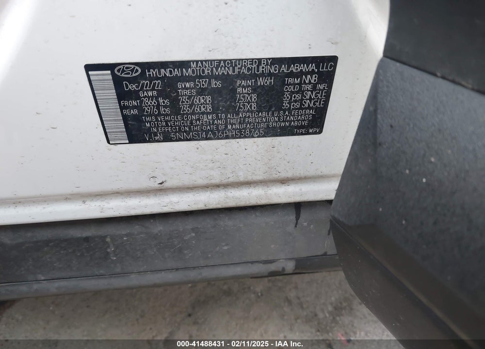 2023 HYUNDAI SANTA FE VIN: 5NMS14AJ6PH538765