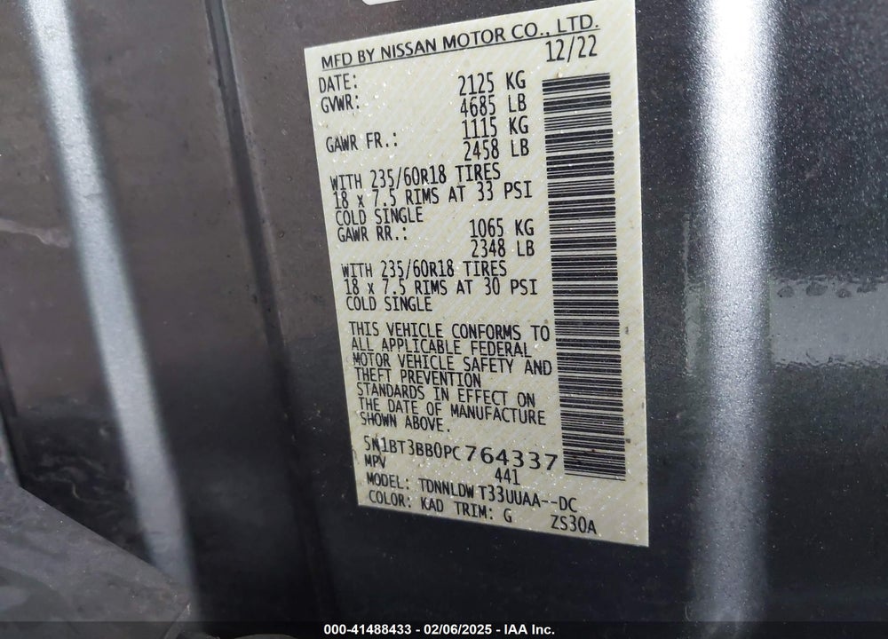 2023 NISSAN ROGUE SV INTELLIGENT AWD VIN: 5N1BT3BB0PC764337