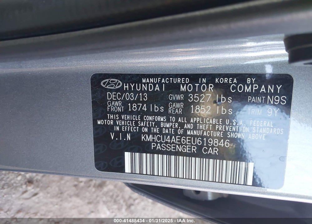 2014 HYUNDAI ACCENT VIN: KMHCU4AE6EU619846
