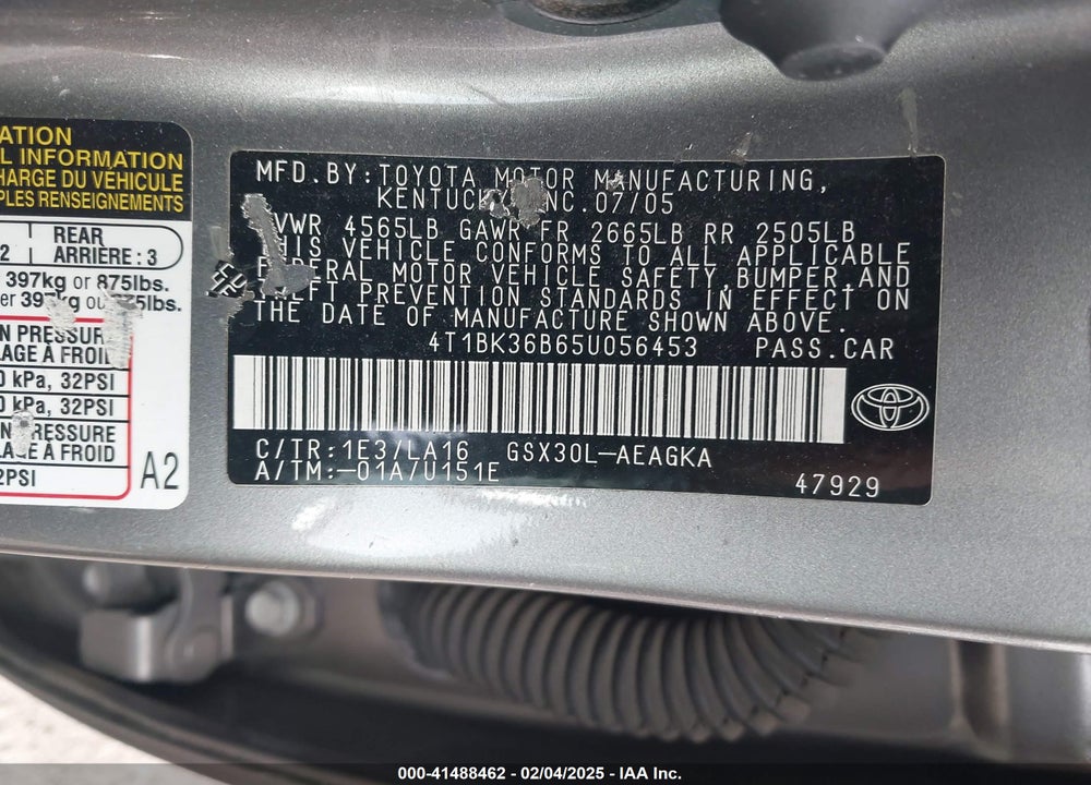 2005 TOYOTA AVALON XLS VIN: 4T1BK36B65U056453