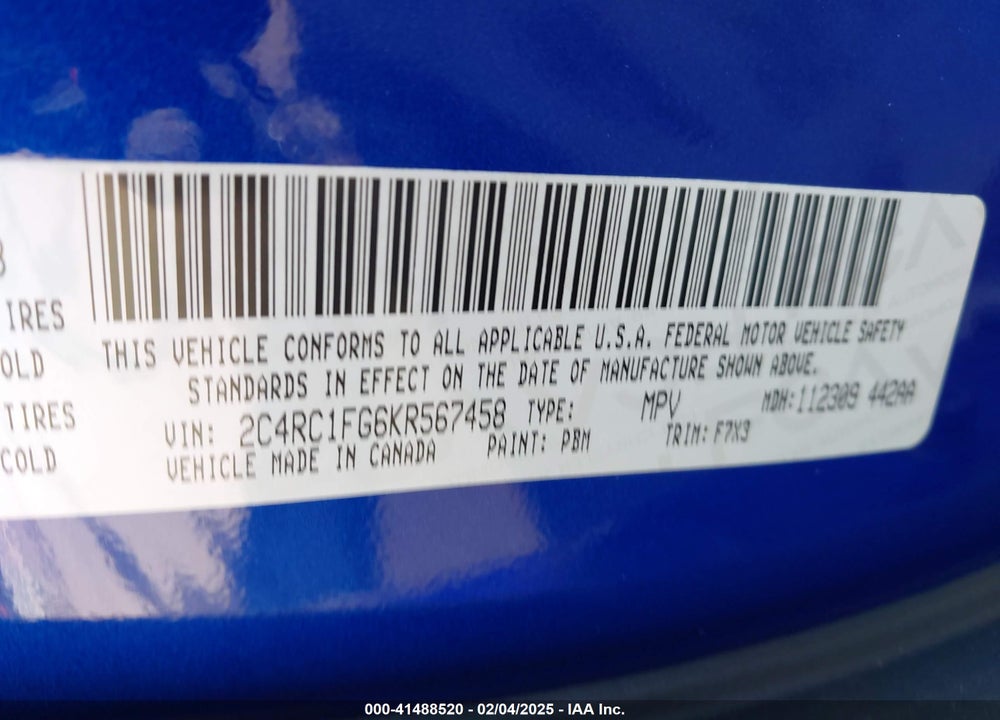 2019 CHRYSLER PACIFICA TOURING PLUS VIN: 2C4RC1FG6KR567458