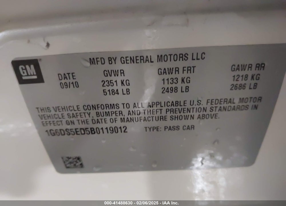 2011 CADILLAC CTS VIN: 1G6DS5ED5B0119012