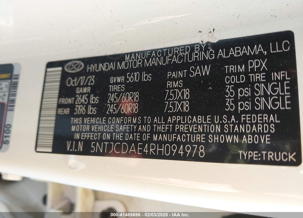 2024 HYUNDAI SANTA CRUZ VIN: 5NTJCDAE4RH094978