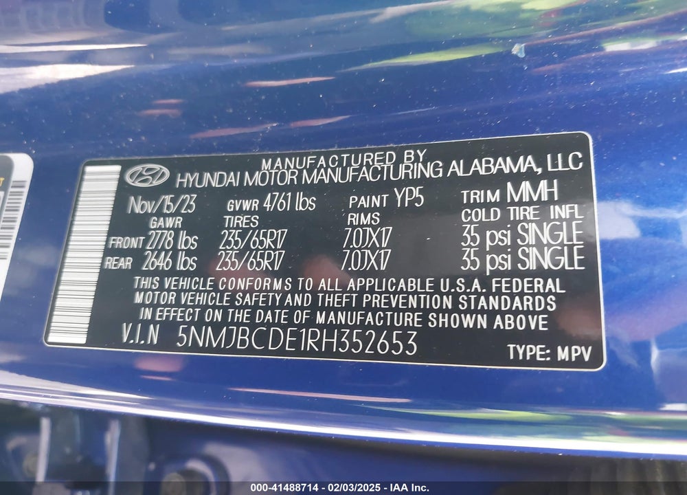 2024 HYUNDAI TUCSON SEL VIN: 5NMJBCDE1RH352653