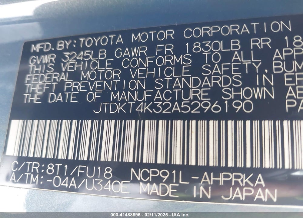 2009 TOYOTA YARIS VIN: JTDKT4K32A5296190