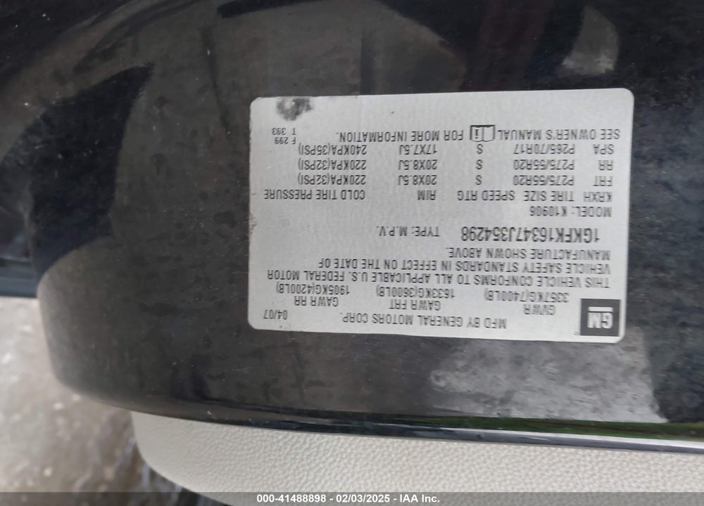 2007 GMC YUKON XL 1500 SLT VIN: 1GKFK16347J354298