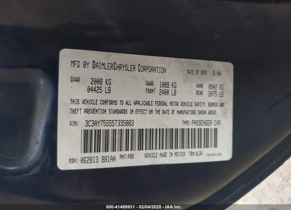 2005 CHRYSLER PT CRUISER GT VIN: 3C3AY75S55T335883
