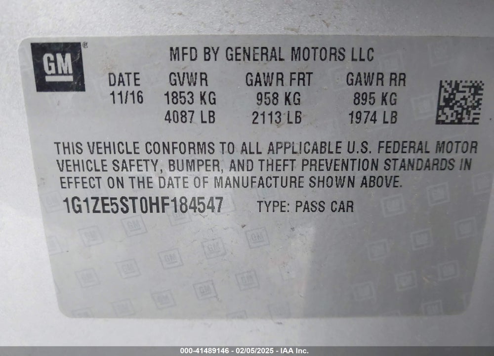 2017 CHEVROLET MALIBU VIN: 1G1ZE5ST0HF184547