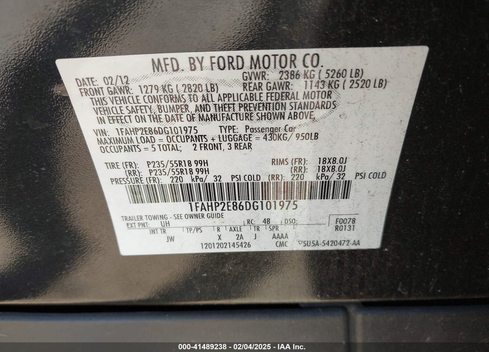 2013 FORD TAURUS SEL VIN: 1FAHP2E86DG101975