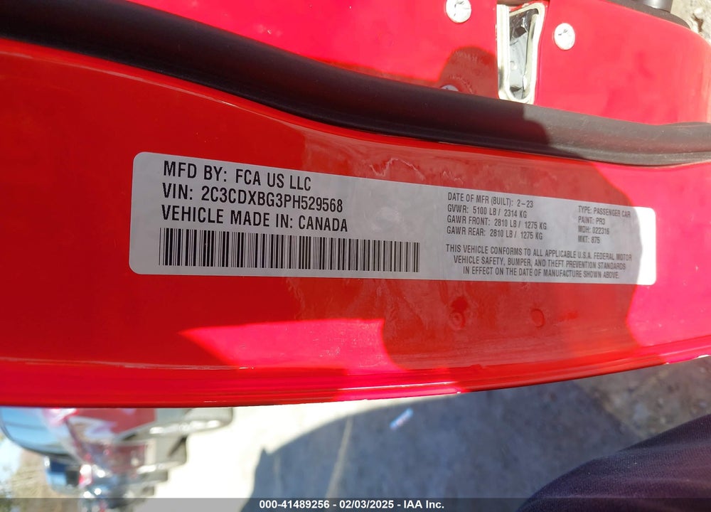 2023 DODGE CHARGER VIN: 2C3CDXBG3PH529568