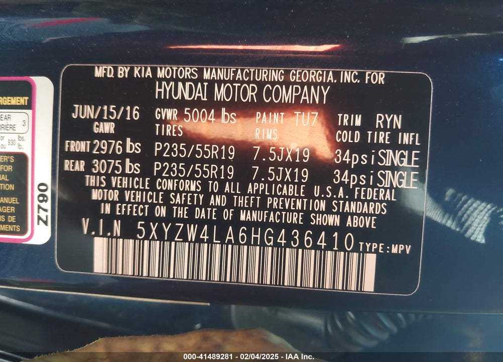 2017 HYUNDAI SANTA FE SPORT 2.0T ULTIMATE VIN: 5XYZW4LA6HG436410