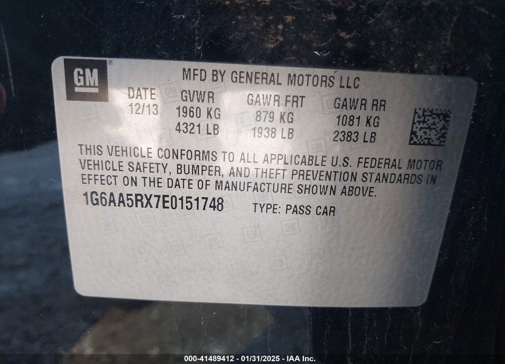 2014 CADILLAC ATS VIN: 1G6AA5RX7E0151748