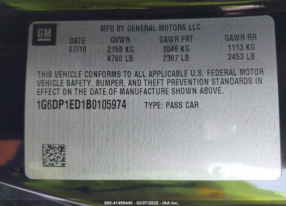 2011 CADILLAC CTS VIN: 1G6DP1ED1B0105974