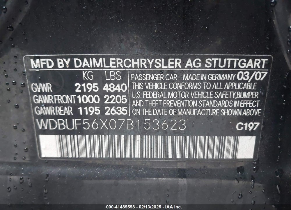 2007 MERCEDES-BENZ E 350 VIN: WDBUF56X07B153623