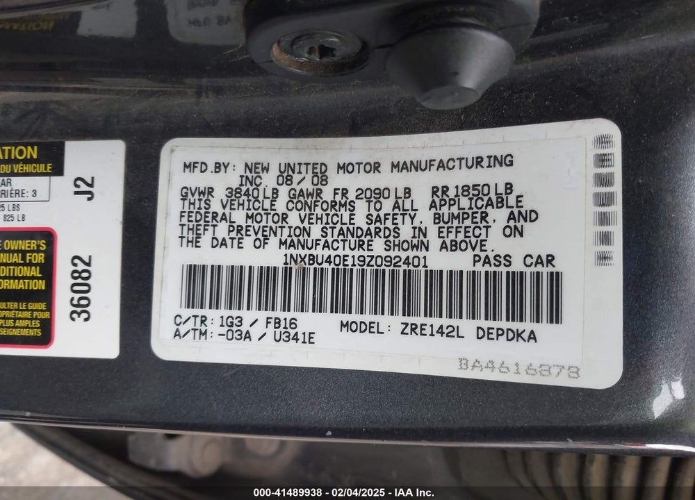 2009 TOYOTA COROLLA LE VIN: 1NXBU40E19Z092401