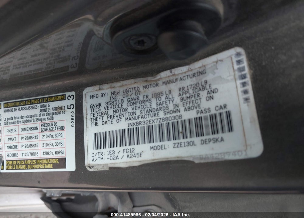 2007 TOYOTA COROLLA S VIN: 1NXBR32EX7Z880308