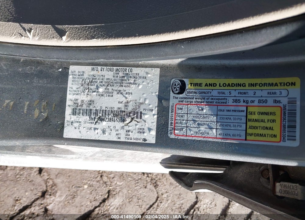 2008 MERCURY MILAN VIN: 3MEHM08Z38R653040