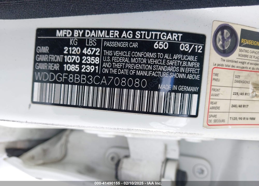 2012 MERCEDES-BENZ C 300 LUXURY 4MATIC/SPORT 4MATIC VIN: WDDGF8BB3CA708080