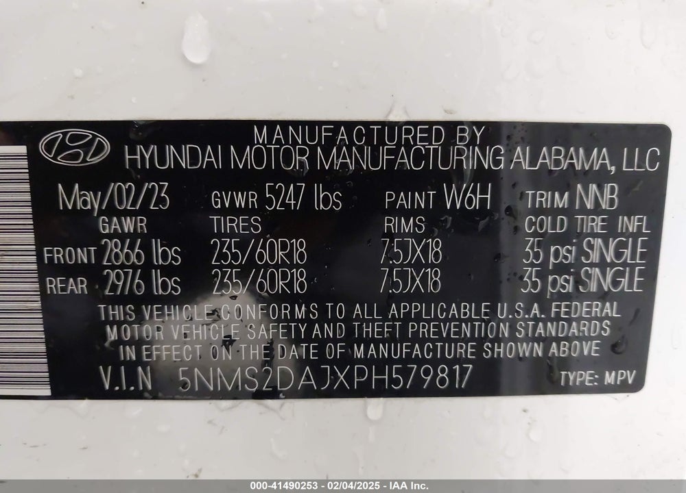2023 HYUNDAI SANTA FE SEL VIN: 5NMS2DAJXPH579817
