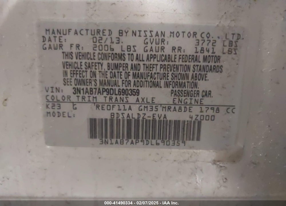 2013 NISSAN SENTRA VIN: 3N1AB7AP9DL690359