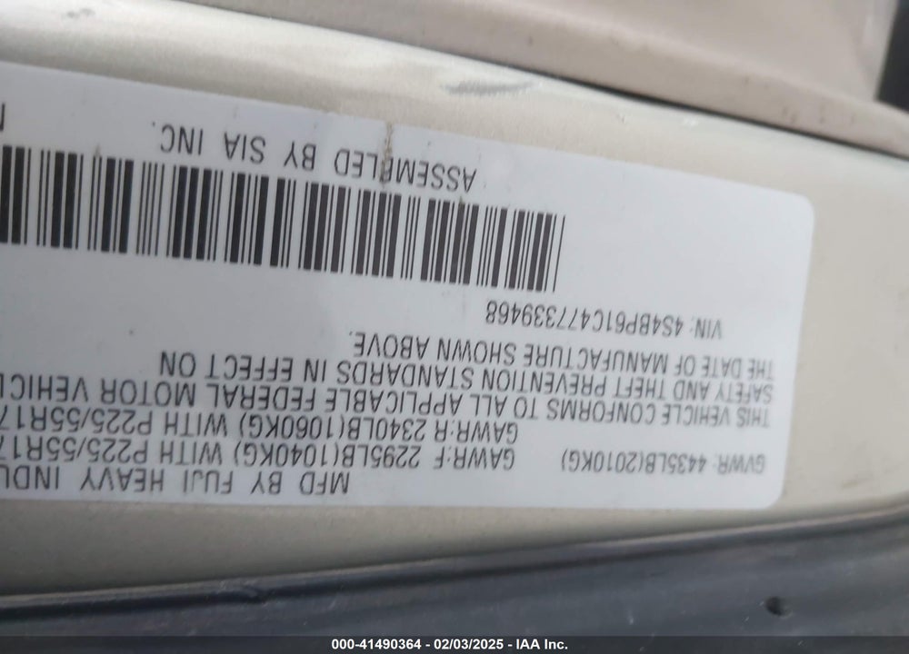 2007 SUBARU OUTBACK 2.5I VIN: 4S4BP61C477339468
