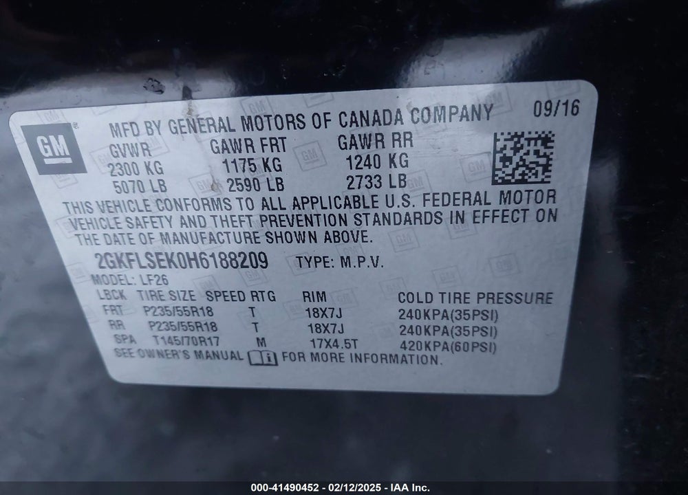 2017 GMC TERRAIN SLE-1 VIN: 2GKFLSEK0H6188209