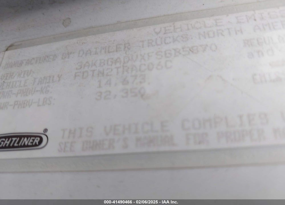 2015 FREIGHTLINER CASCADIA 113 VIN: 3AKBGADVXFSGB5870