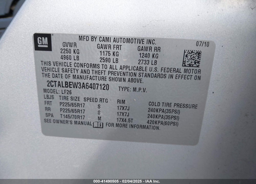 2010 GMC TERRAIN VIN: 2CTALBEW3A6407120