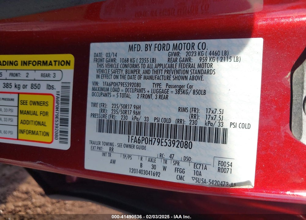 2014 FORD FUSION VIN: 1FA6P0H79E5392080