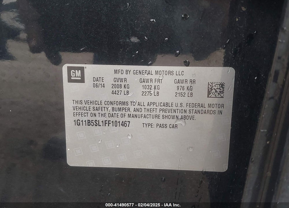 2015 CHEVROLET MALIBU VIN: 1G11B5SL1FF101467