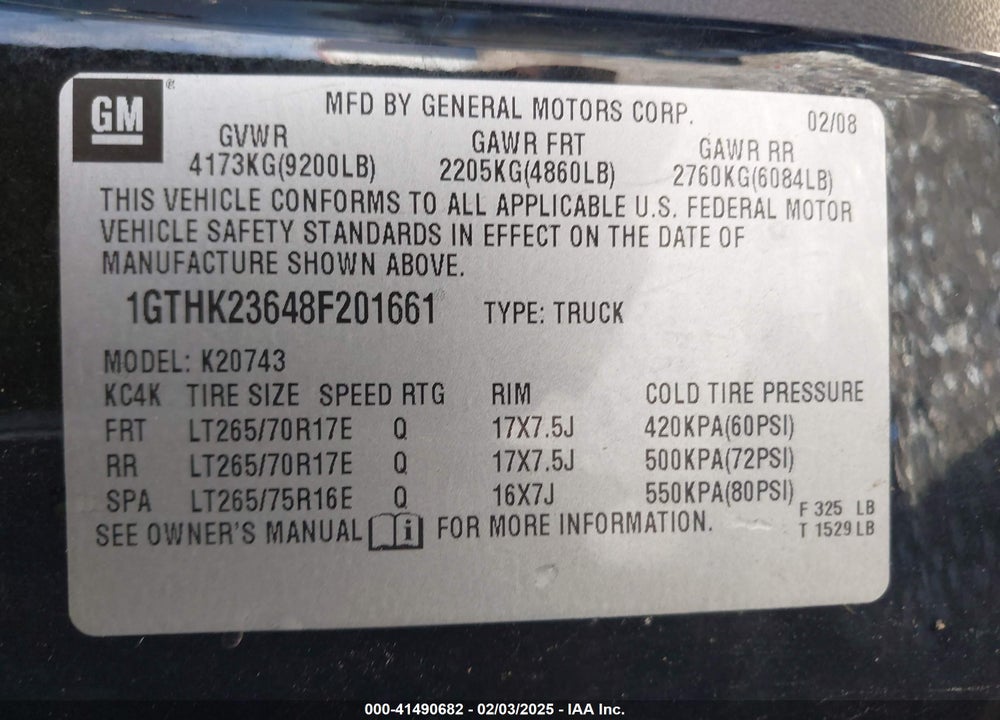 2008 GMC SIERRA 2500HD VIN: 1GTHK23648F201661