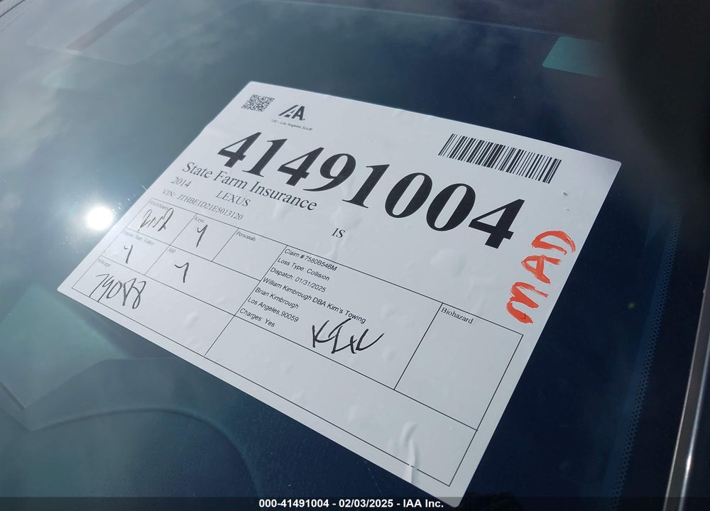 2014 LEXUS IS VIN: JTHBE1D21E5013120