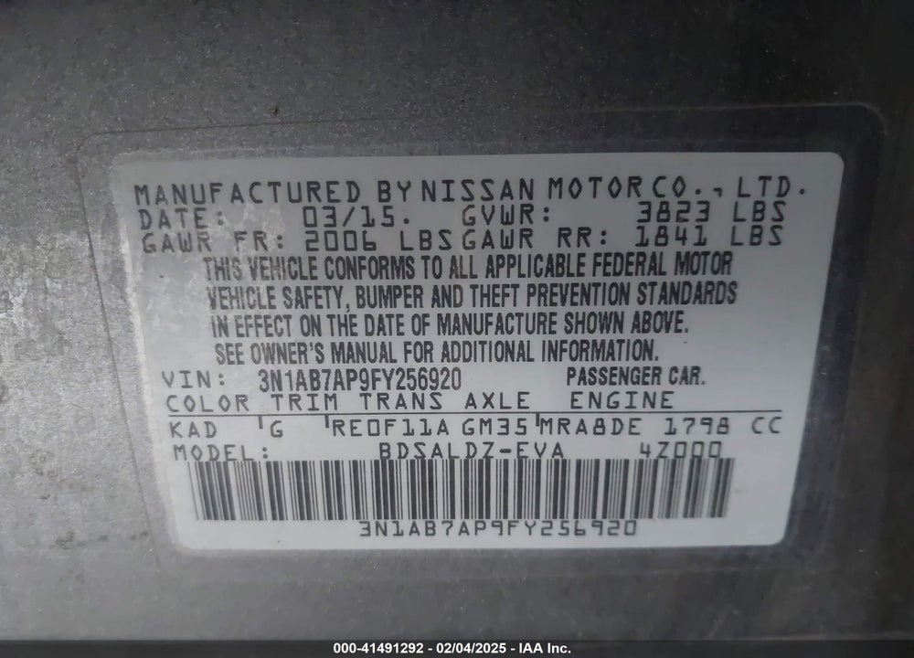 2015 NISSAN SENTRA VIN: 3N1AB7AP9FY256920