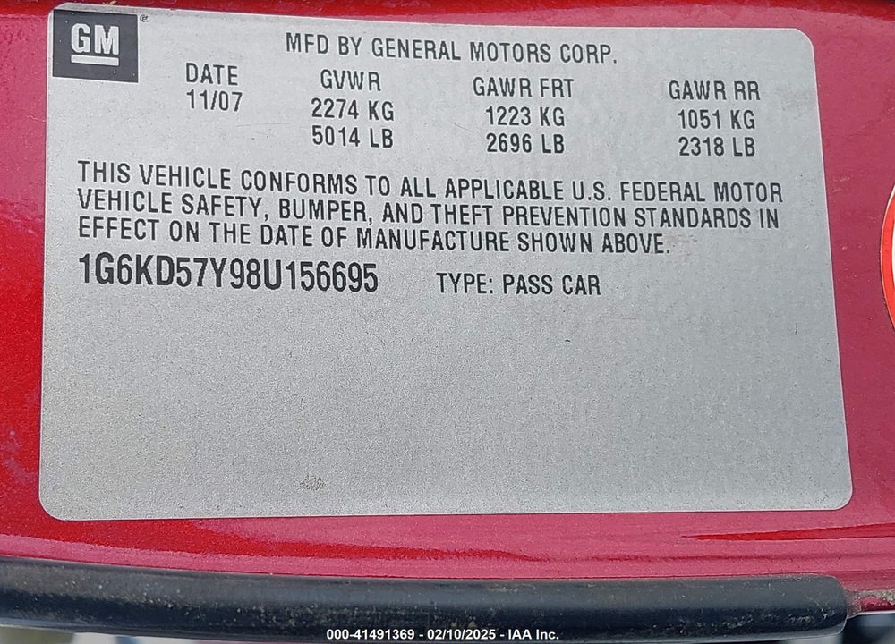 2008 CADILLAC DTS VIN: 1G6KD57Y98U156695