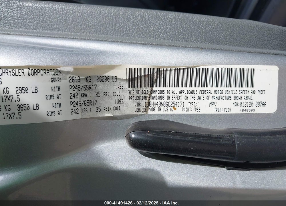 2006 JEEP COMMANDER VIN: 1J8HH48N86C254171