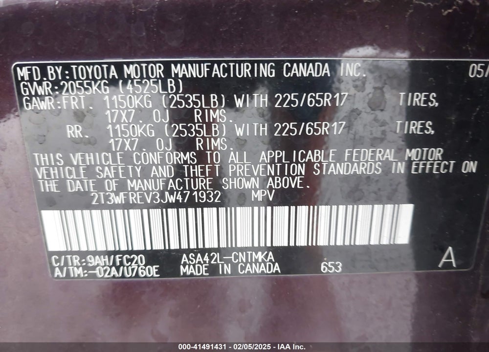 2018 TOYOTA RAV4 XLE VIN: 2T3WFREV3JW471932