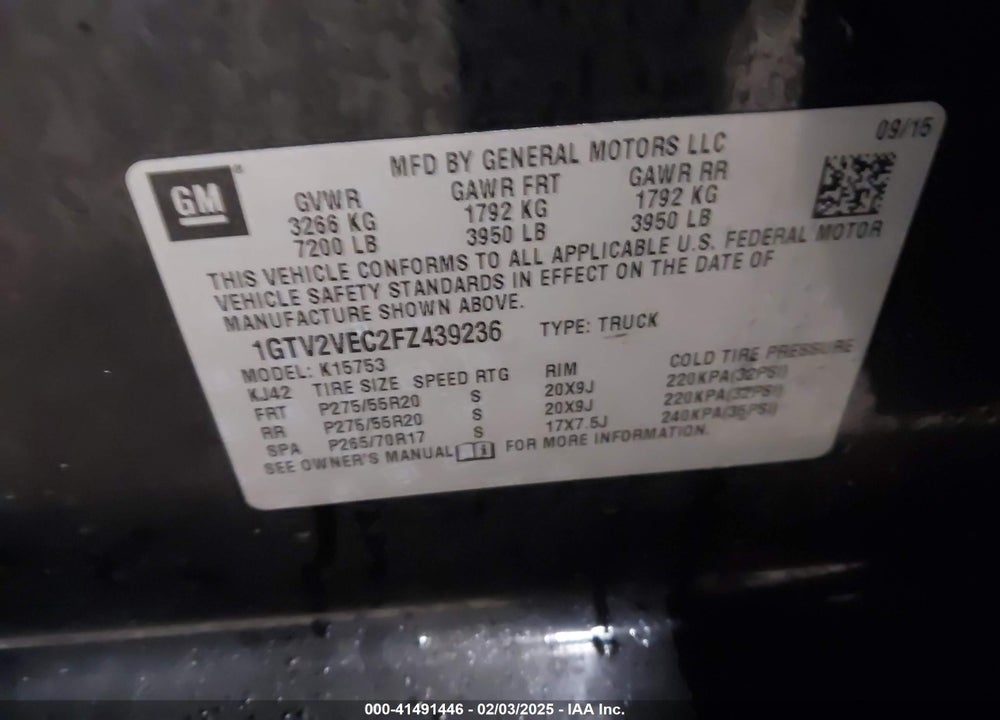 2015 GMC SIERRA 1500 SLT VIN: 1GTV2VEC2FZ439236