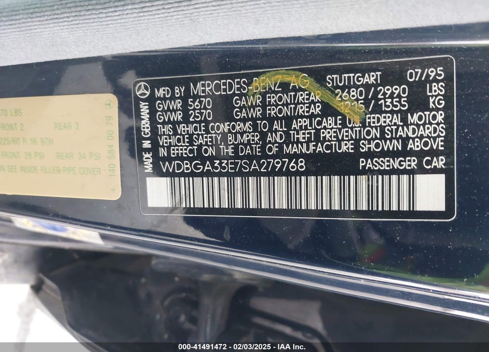 1995 MERCEDES-BENZ S 320 VIN: WDBGA33E7SA279768