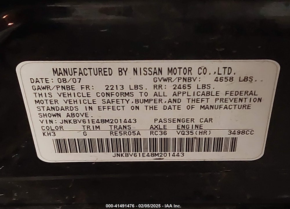 2008 INFINITI G35 JOURNEY VIN: JNKBV61E48M201443