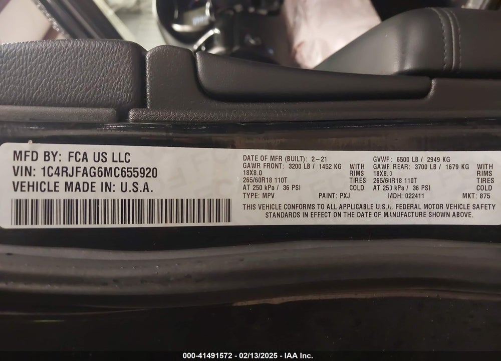 2021 JEEP GRAND CHEROKEE LAREDO E 4X4 VIN: 1C4RJFAG6MC655920