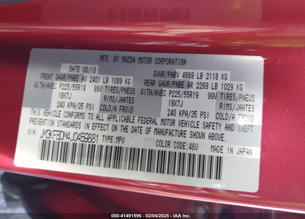 2018 MAZDA CX-5 GRAND TOURING VIN: JM3KFBDM4J0459881