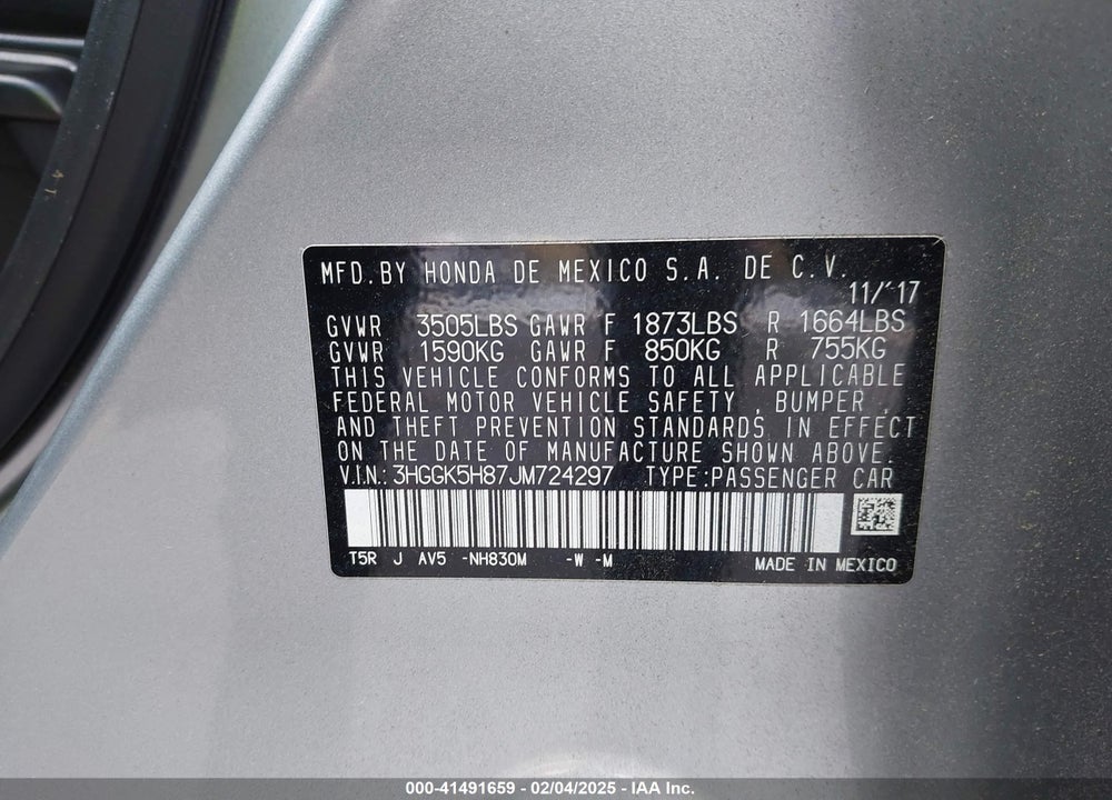 2018 HONDA FIT VIN: 3HGGK5H87JM724297