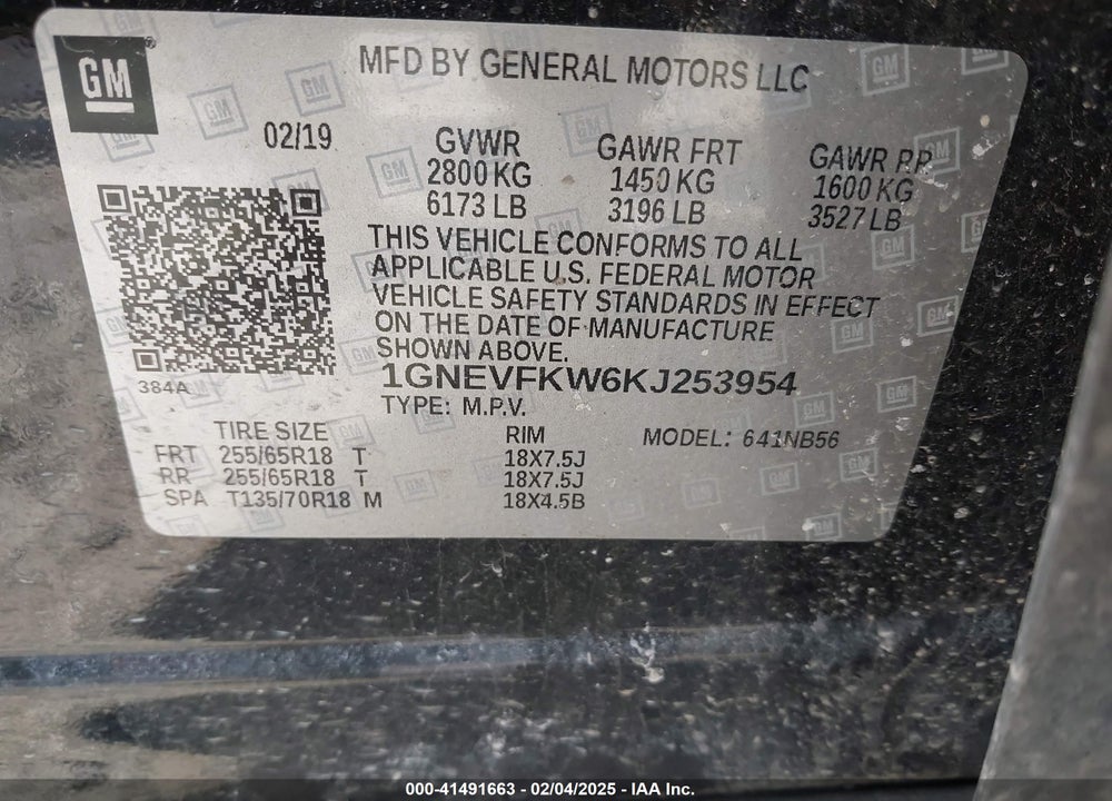 2019 CHEVROLET TRAVERSE LS VIN: 1GNEVFKW6KJ253954