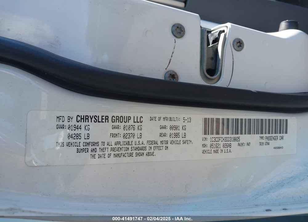 2013 DODGE DART VIN: 1C3CDFCH3DD318025