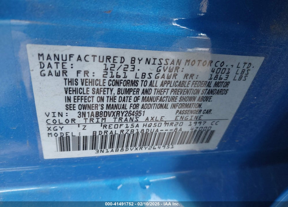 2024 NISSAN SENTRA VIN: 3N1AB8DVXRY264951