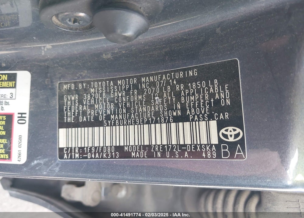 2014 TOYOTA COROLLA S PLUS VIN: 5YFBURHE9EP171876